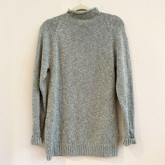 LL Bean Womens Sweater Sz Small Cream Green Marled Knit Cotton Roll Neck Preppy - Picture 11 of 11